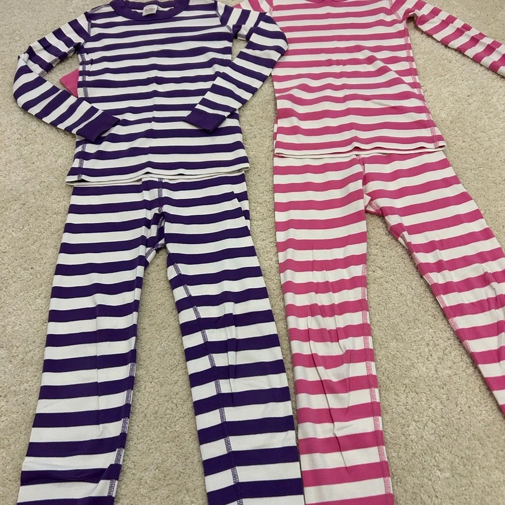 Hanna Andersson Kids Bundle of 2 Pajama Sets in Purple/White, Pink/White Size 8 - Picture 2 of 4